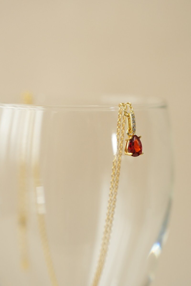 一月诞生石 石榴石项链 - 项链 - 水晶 