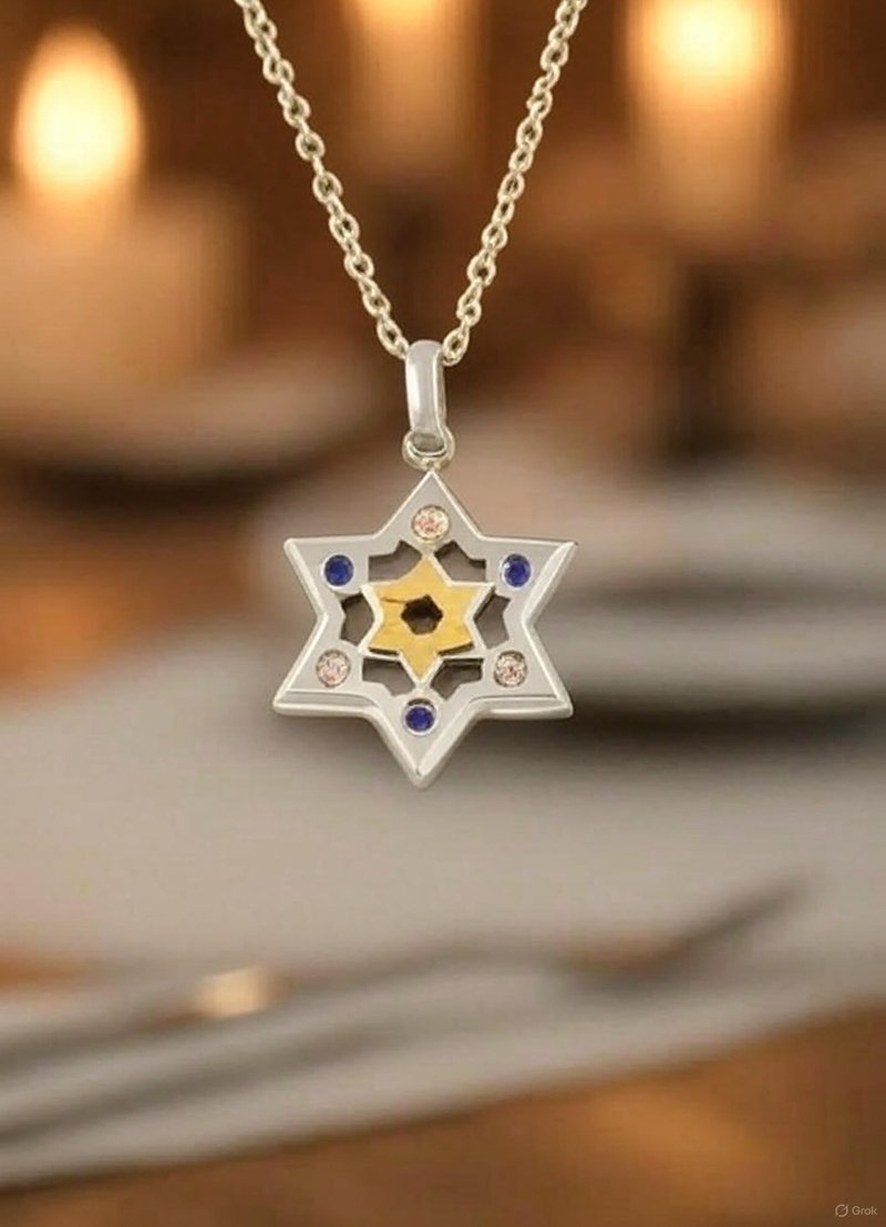 【美钻银饰】大卫星锆石项链 | 信仰光辉 - 象征智慧与力量 - 项链 - 不锈钢 透明