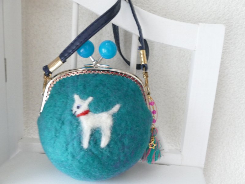 Coin Big size child goat's wool felt - 化妆包/杂物包 - 羊毛 蓝色