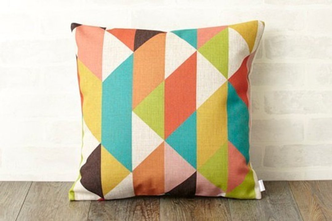 Cushion cover natural Linen green orange diamond jubileecushionse369a - 摆饰 - 棉 