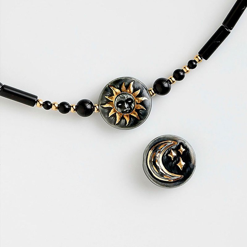日月星】日常百搭正反两戴黑玛瑙陶瓷黑色锁骨链 - 锁骨链 - 陶 多色