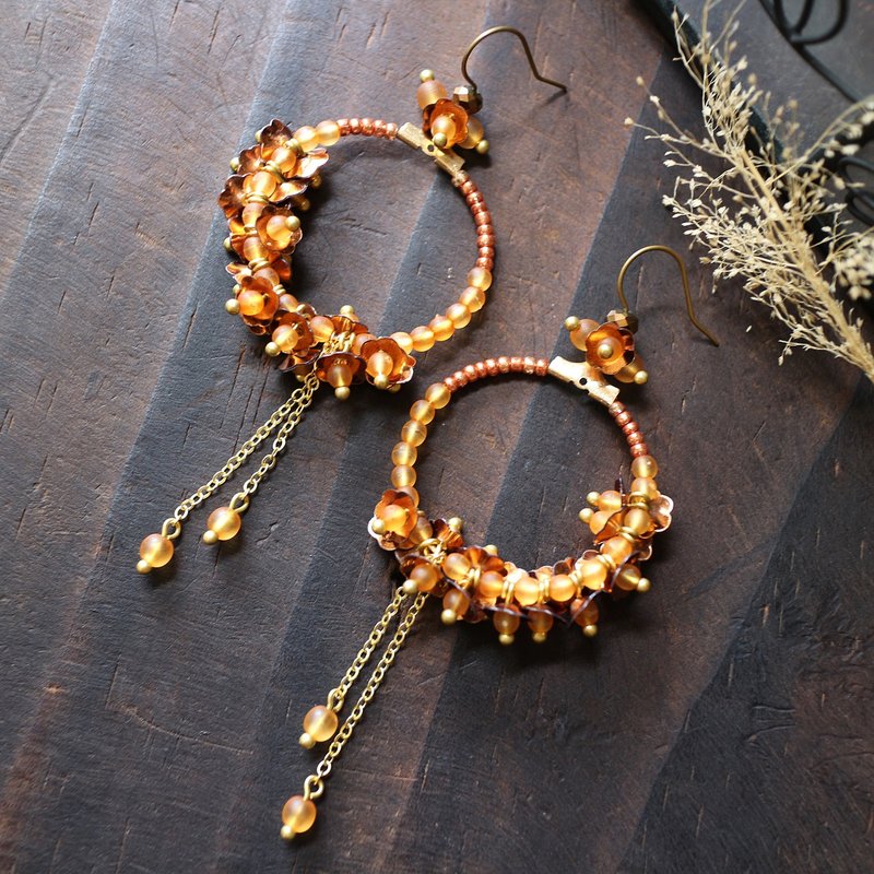 金属铜色亮片黄铜不对称形花圈大耳环 耳针 耳夹 - 耳环/耳夹 - 铜/黄铜 咖啡色