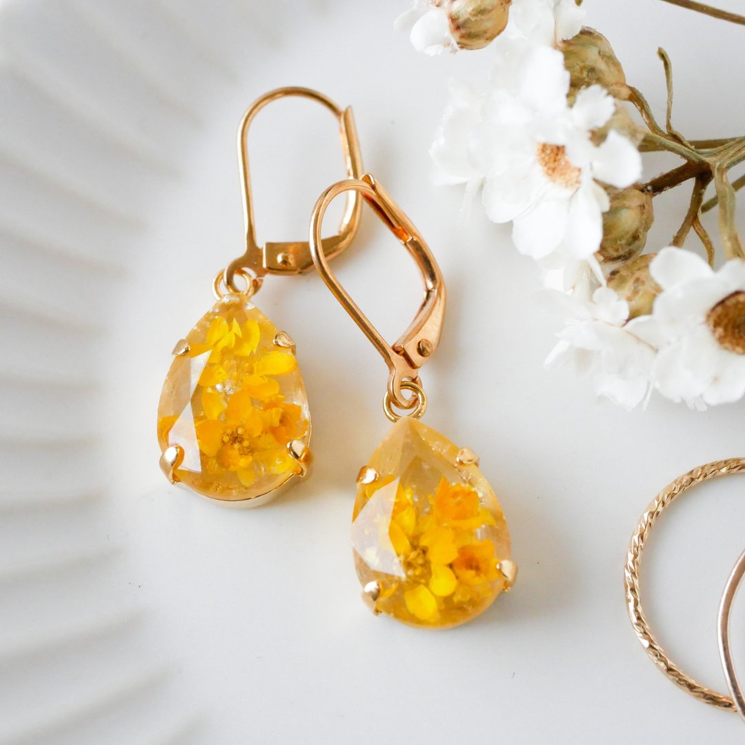 Bijou Drop/Real Flower/Rhodanse Earrings ・P462 - 耳环/耳夹 - 树脂 橘色