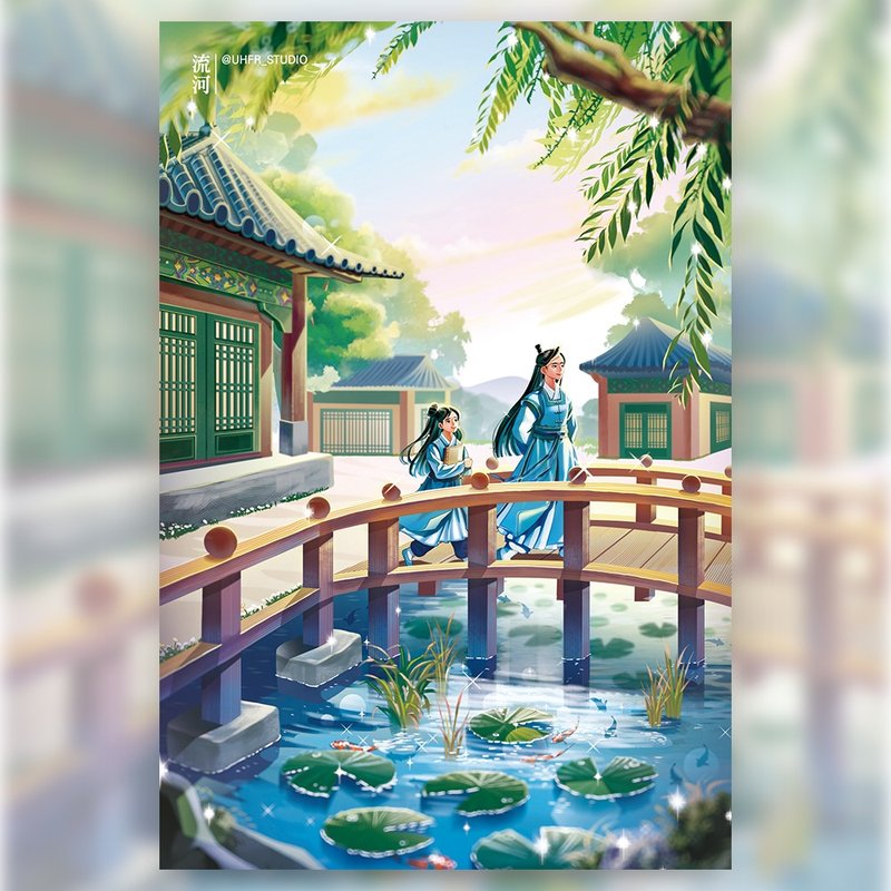 师生 - 男孩 韩服 插画明信片 (uha) - 卡片/明信片 - 纸 蓝色