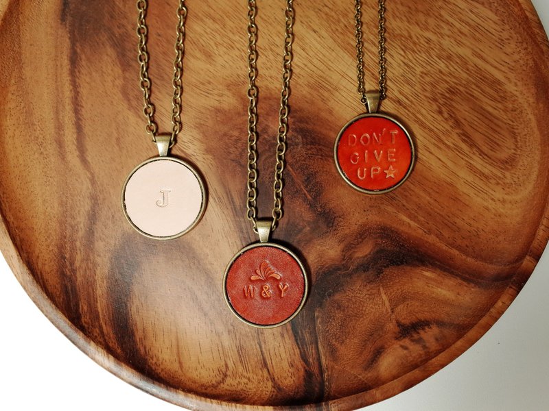 圆刻 定制皮革项链 (12色/免费刻字) - 项链 - 真皮 咖啡色