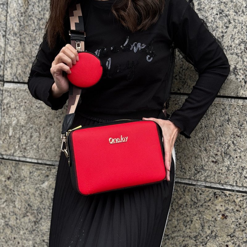 OneJoy 小方包 斜背包 斜跨包 通勤包 含零钱包 舒适提花宽肩带 - 侧背包/斜挎包 - 橡胶 