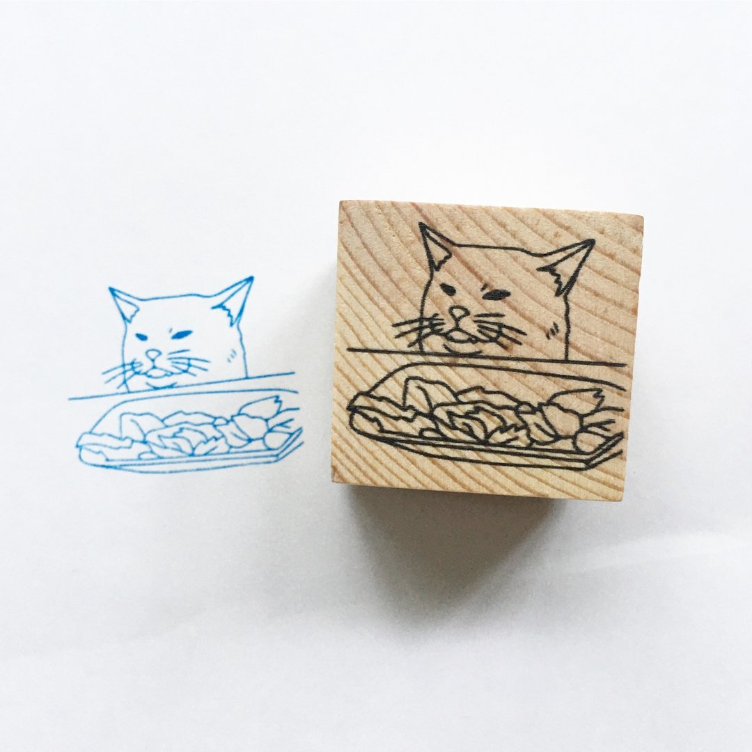 No Vegetal Cat Smudge Lord Cat Meme Rubber meme snail mail wooden block stamp - 印章/印台 - 木头 