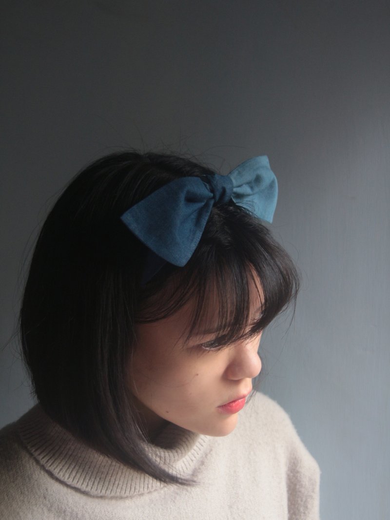 再版 工业年代撞色 轻薄纯棉布 手工绑带发带 - 发带/发箍 - 棉．麻 蓝色
