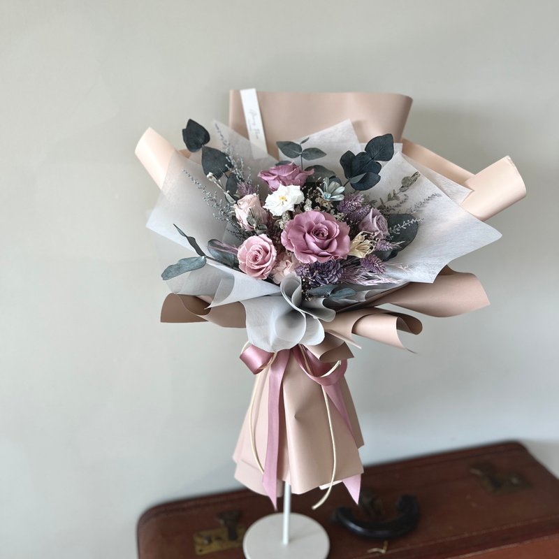 韩式优雅雾紫色永生花束 质感层次设计 纪念日收藏花礼 - 干燥花/捧花 - 植物．花 