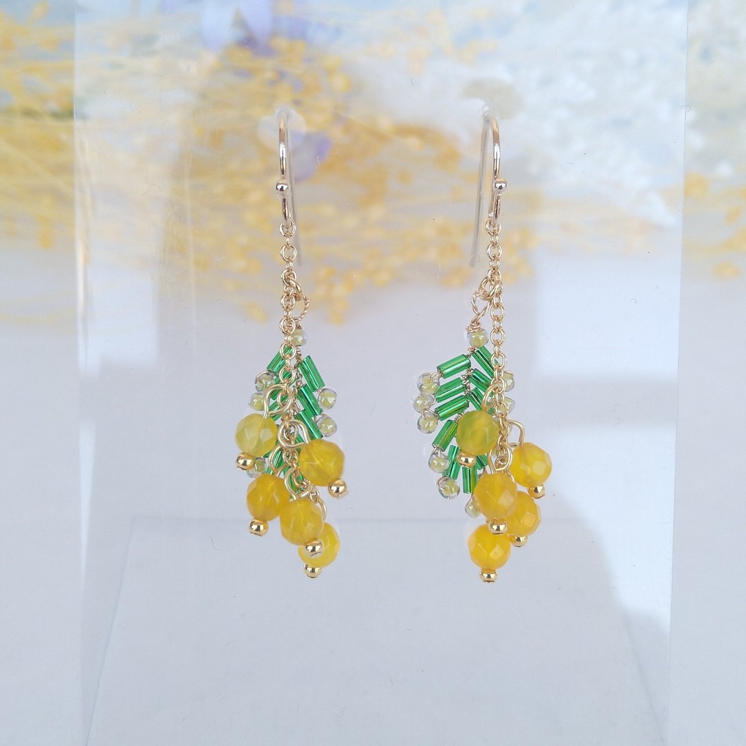 Mimosa Yellow Agate Earrings - 耳环/耳夹 - 半宝石 黄色