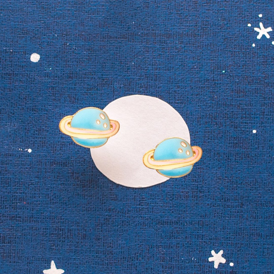 神秘 蓝星球  宇宙 夹式耳环 生日礼物 小星球 - 耳环/耳夹 - 珐琅 蓝色