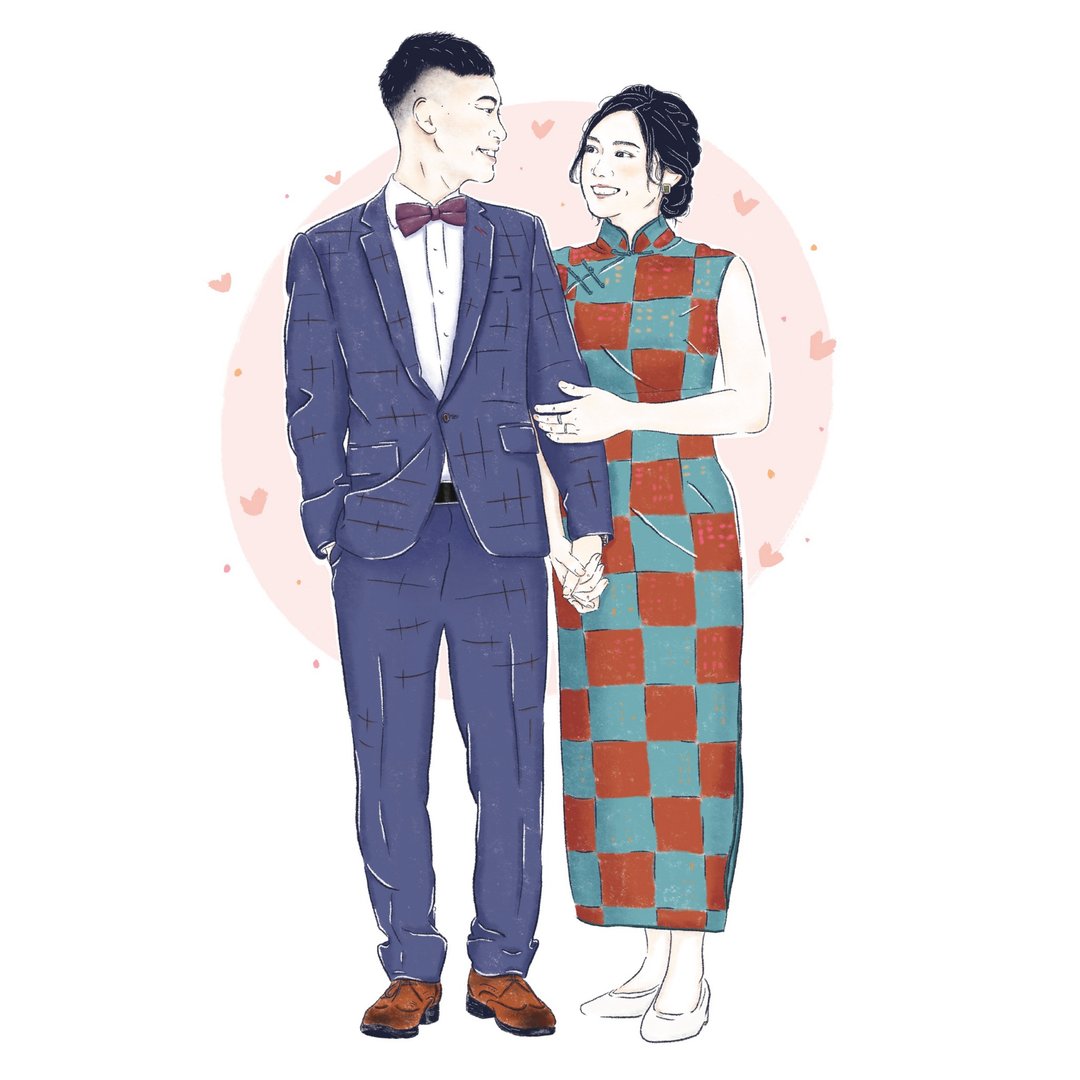 nah婚纱似颜绘 | 定制 似颜绘 宠物 情侣 婚礼 电子档 礼物 - 电子手绘真人画像/绘画/插画 - 纸 