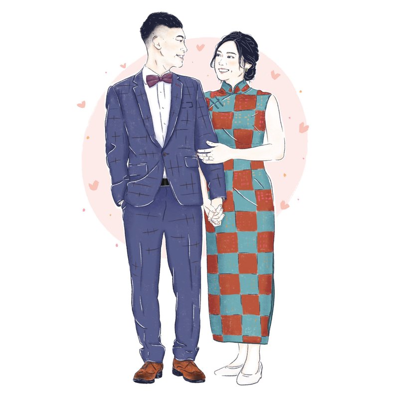 nah婚纱似颜绘 | 定制 似颜绘 宠物 情侣 婚礼 电子档 礼物 - 电子手绘真人画像/绘画/插画 - 纸 