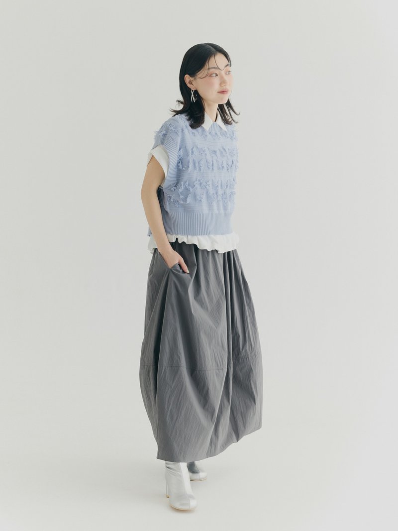SEQUI HIBI 须边感罗纹绑带针织背心－灰蓝色 - 女装背心 - 聚酯纤维 蓝色