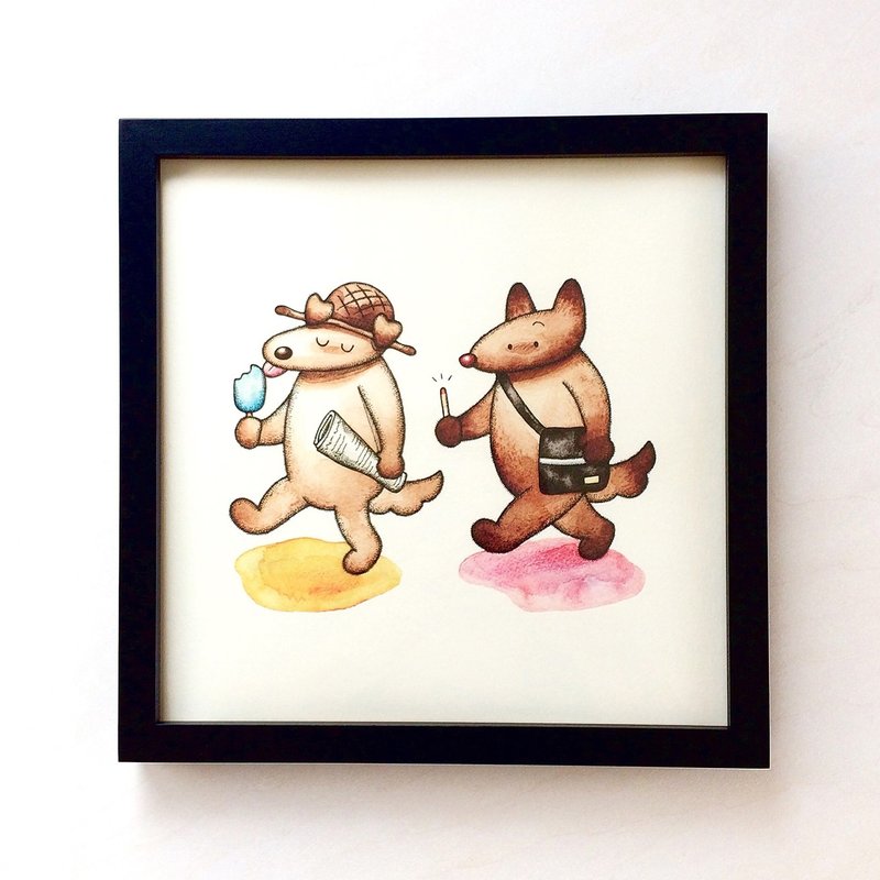 200 方形狗行走艺术印刷品/插图复制品 - 海报/装饰画/版画 - 纸 粉红色