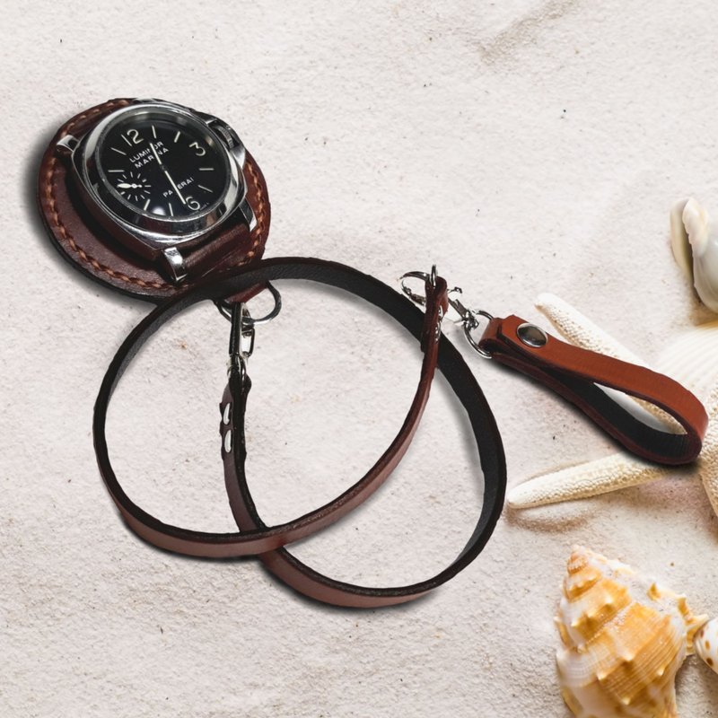 皮革手工手表袋 怀表袋 皮革表带挂袋 - 表带 - 真皮 咖啡色