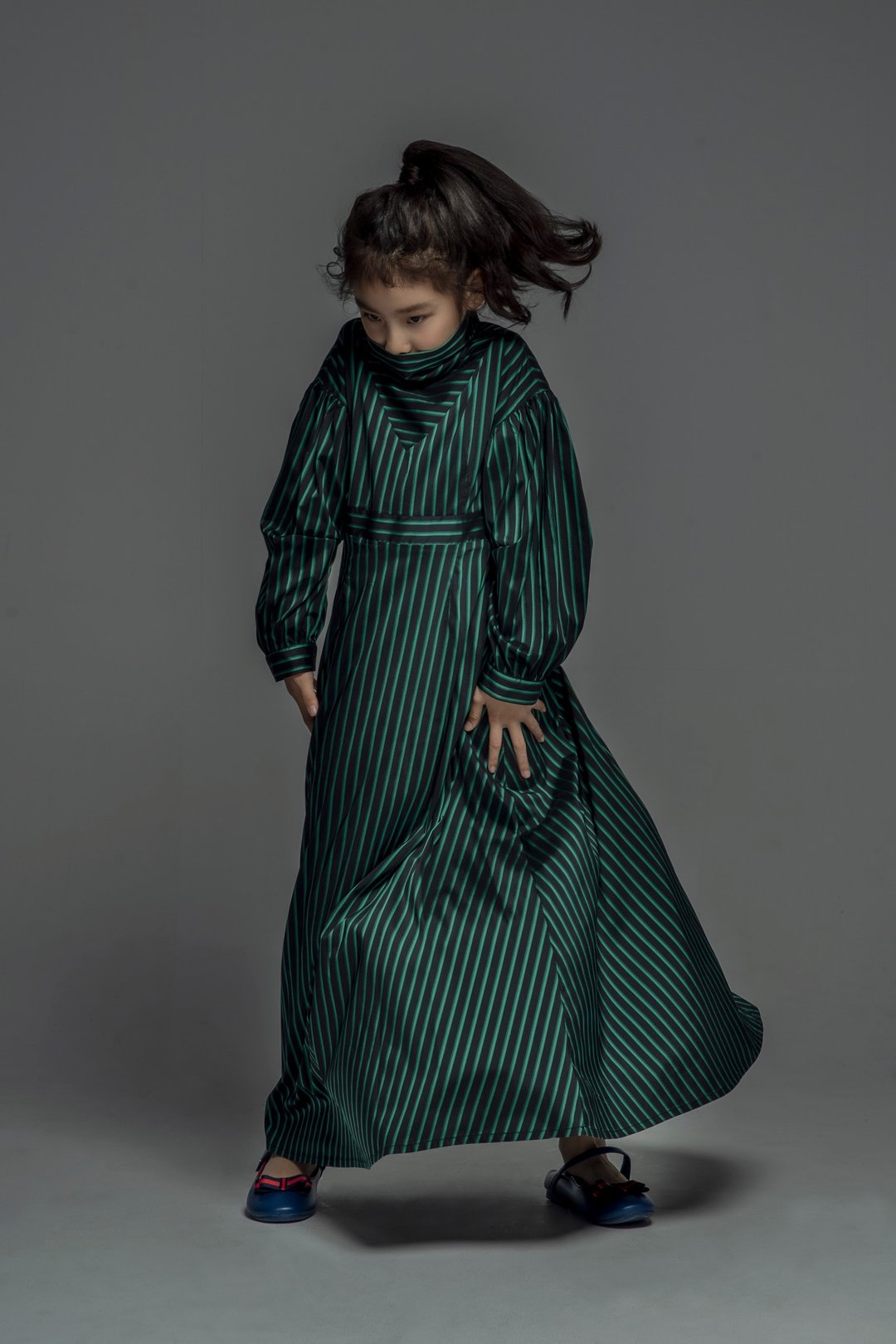 Volume Sleeve Dress in Stripe Print / FW2019 - 童装礼服/连衣裙 - 其他材质 