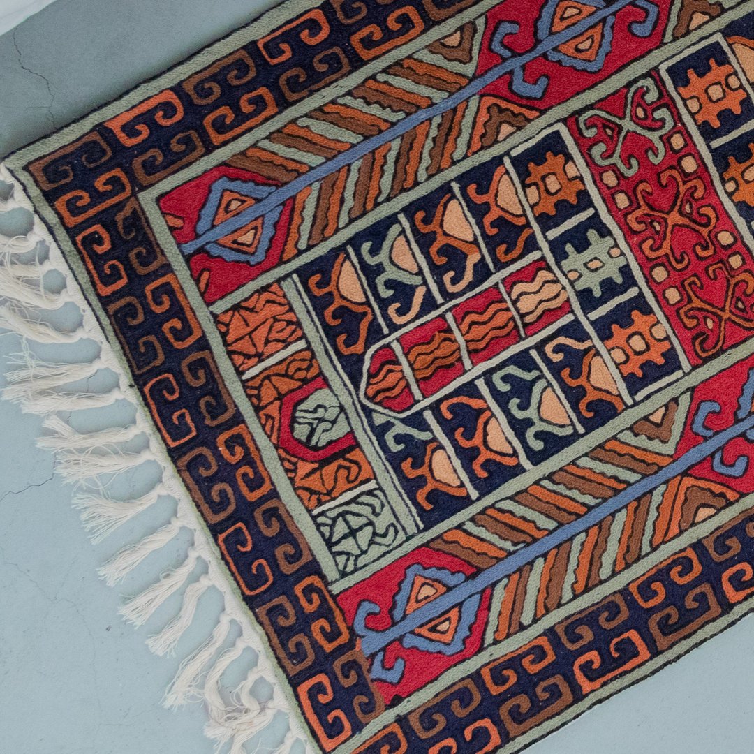 喀什米尔羊毛刺绣地毯 60x90 － 青青草原 - 地垫/地毯 - 羊毛 绿色
