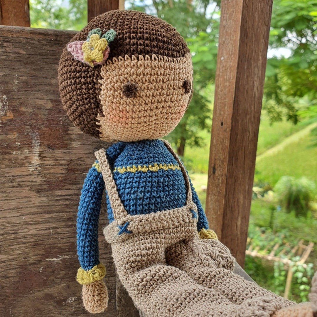 Natural Dyed Cotton Crochet Doll Girl, Jamille - 玩具/玩偶 - 棉．麻 咖啡色