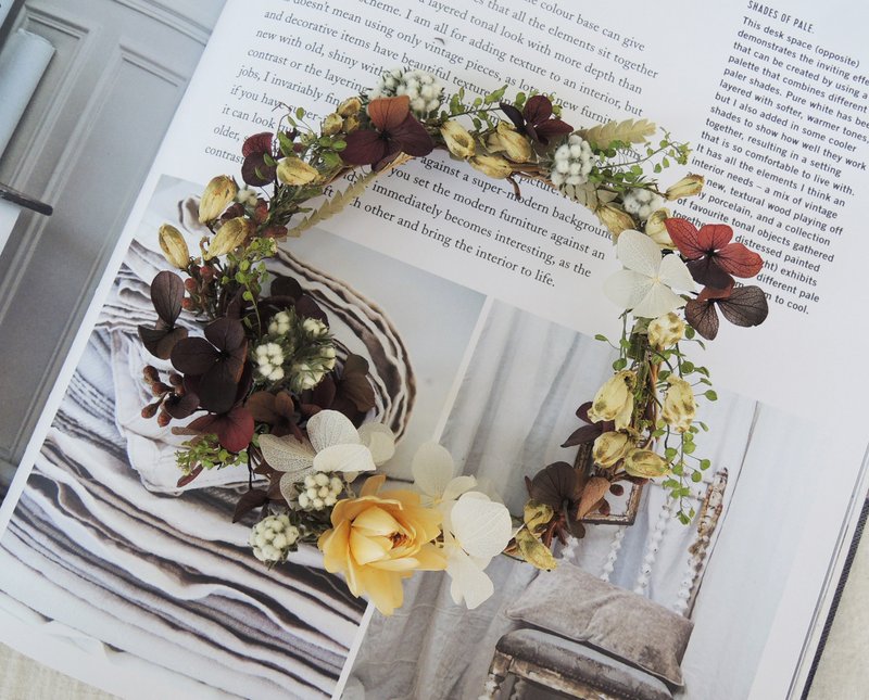 微甜·圈 小品系列 手作 典雅春日 不凋紫黑绣球花 珍珠草 小木棉 麦杆菊 甜甜圈 干燥花 小花圈 墙上小花圈 花圈 现货 - 摆饰 - 其他材质 紫色