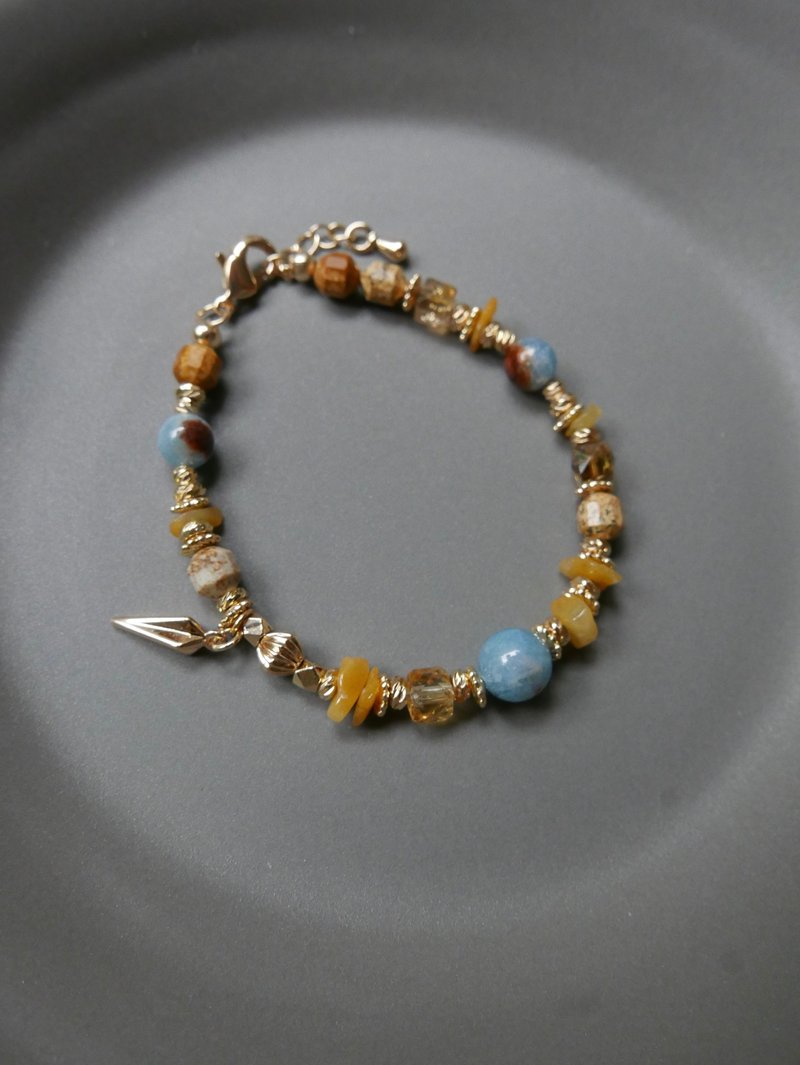 天然石手链/岛屿海蓝宝/图画石 - 手链/手环 - 石头 