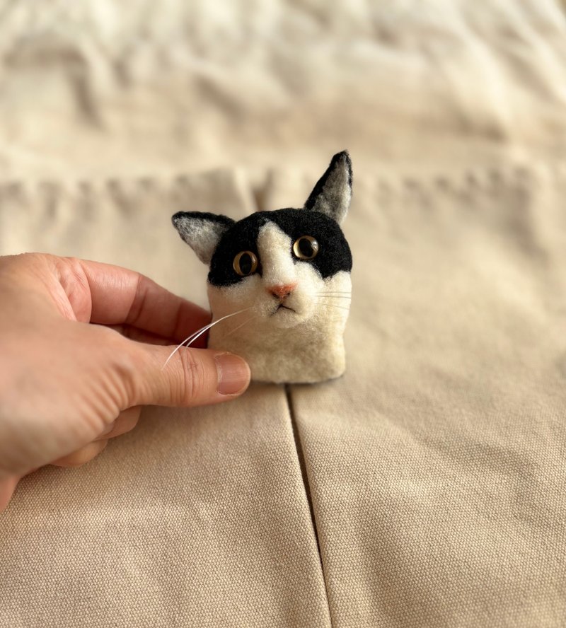 猫咪美君胸针 - 胸针 - 羊毛 黑色