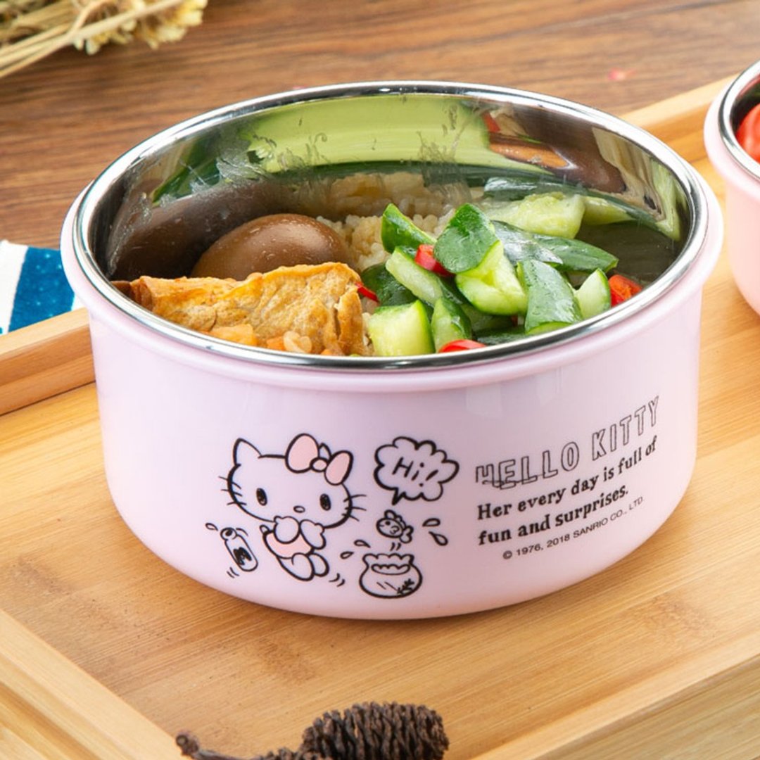 三丽鸥授权 【台湾制】Hello Kitty 不锈钢环保隔热碗 -900ml - 碗 - 不锈钢 粉红色