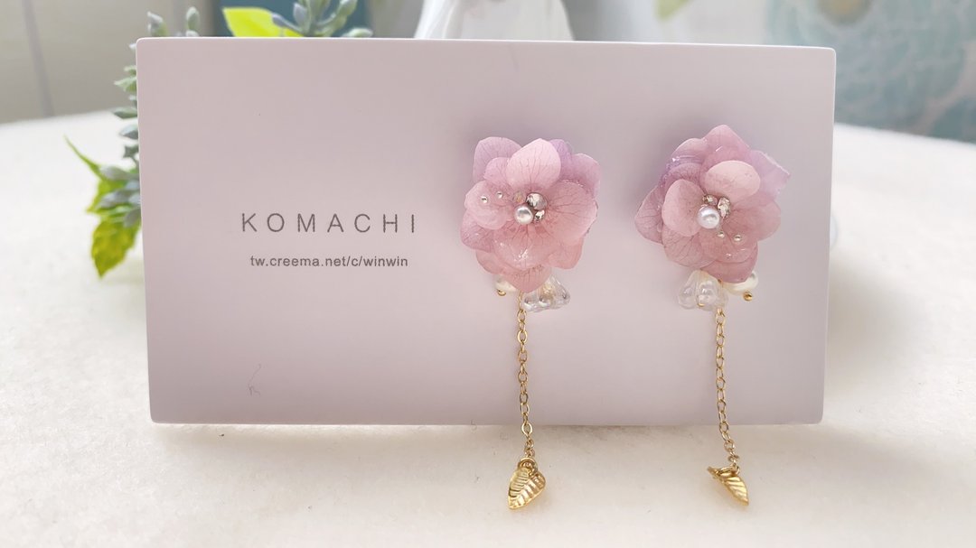 Floal dress - 耳环/耳夹 - 植物．花 粉红色