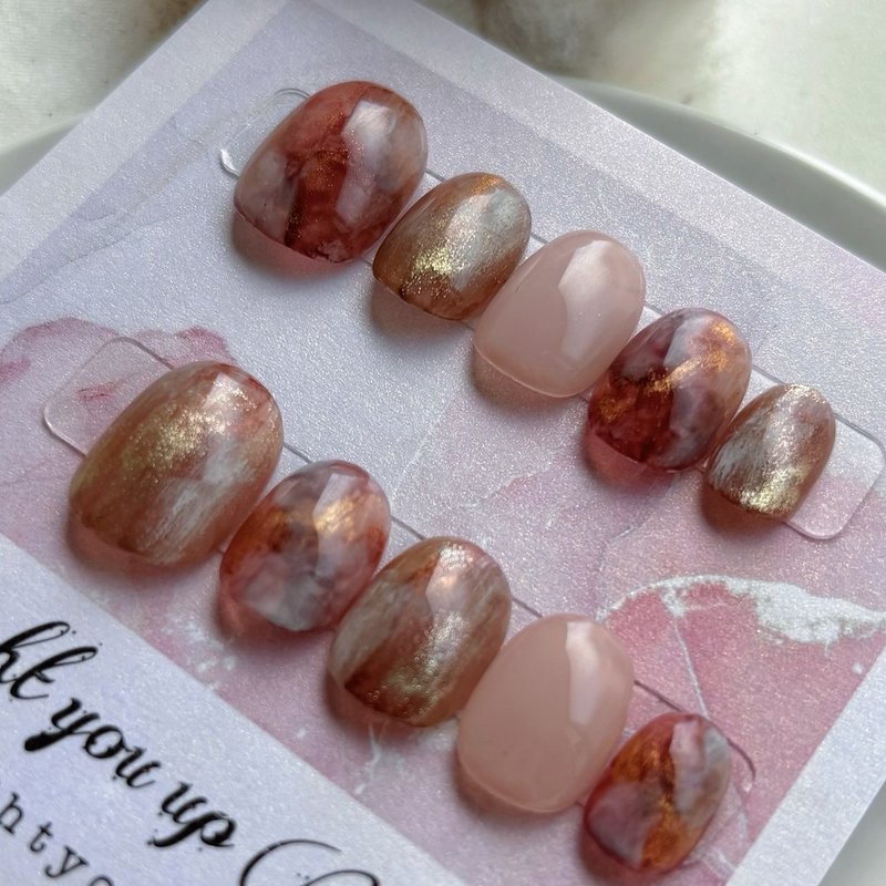 斑驳油画晕染感甲片 /穿戴甲/订制美甲贴片 NA88 - 指甲油/指甲贴 - 其他材质 粉红色