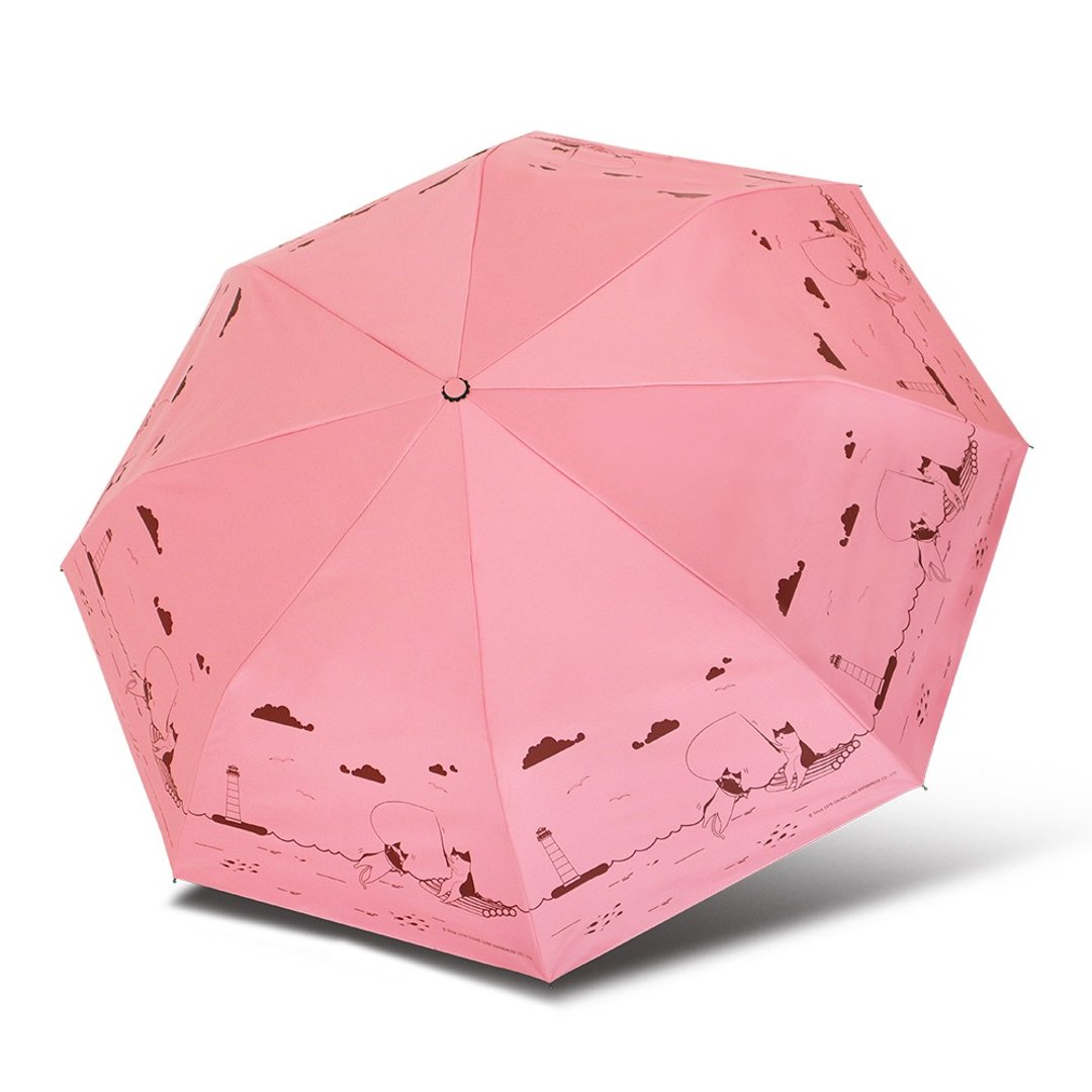 双龙钓猫猫轻量黑胶自动伞/防晒阳伞折伞防风雨伞(樱花粉) - 雨伞/雨衣 - 防水材质 粉红色