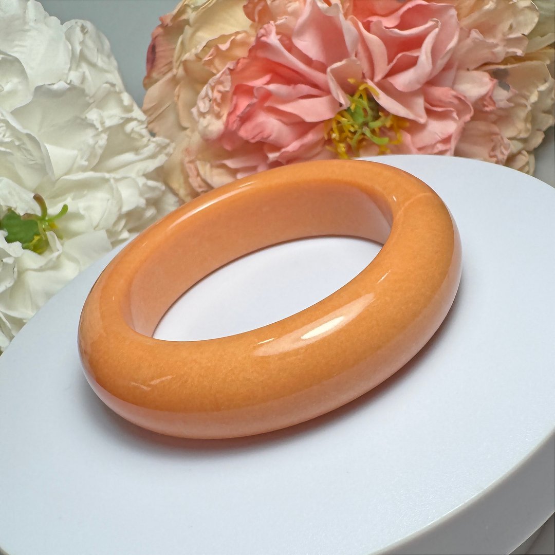 No.216 蜜桃奶昔色 佘太翠 厚庄 手镯 内径 56MM 圈口 手环 - 手链/手环 - 玉石 橘色