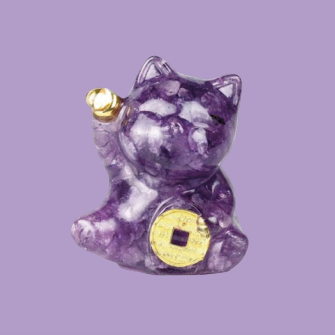 保庇BOBEE 中国工艺 天然水晶碎石招财猫 招财猫 - 紫色碎石 - 摆饰 - 其他金属 紫色