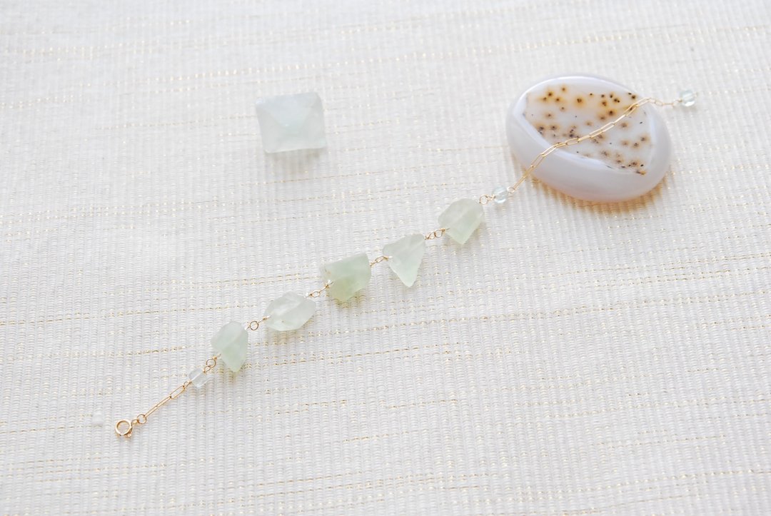 Rough rock fluorite 5 Stone bracelet Yellow green 14kgf - 手链/手环 - 半宝石 绿色