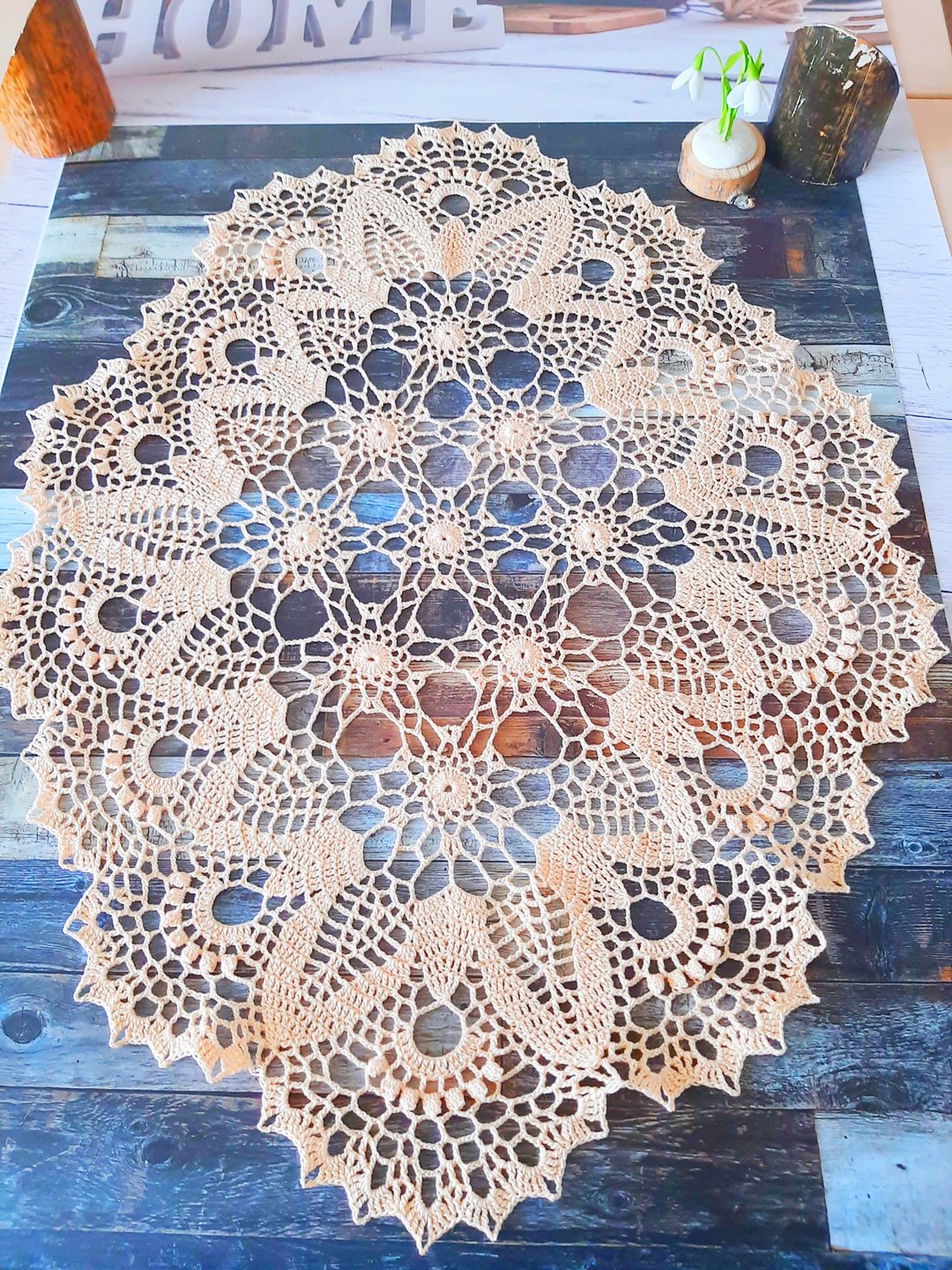 Handmade big doily Eco-friendly home décor Lace table centerpiece doily - 其他 - 棉 橘色
