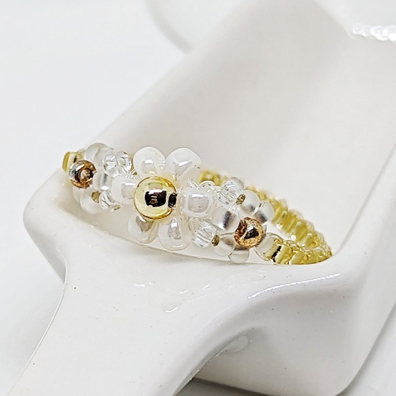 串珠 编织  花  戒指 - 戒指 - 其他材质 白色