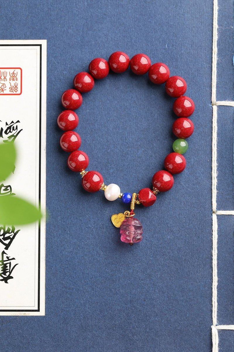 天然原矿朱砂精品紫金砂单圈手链尺寸10mm左右 含量高达95%以上 - 手链/手环 - 宝石 