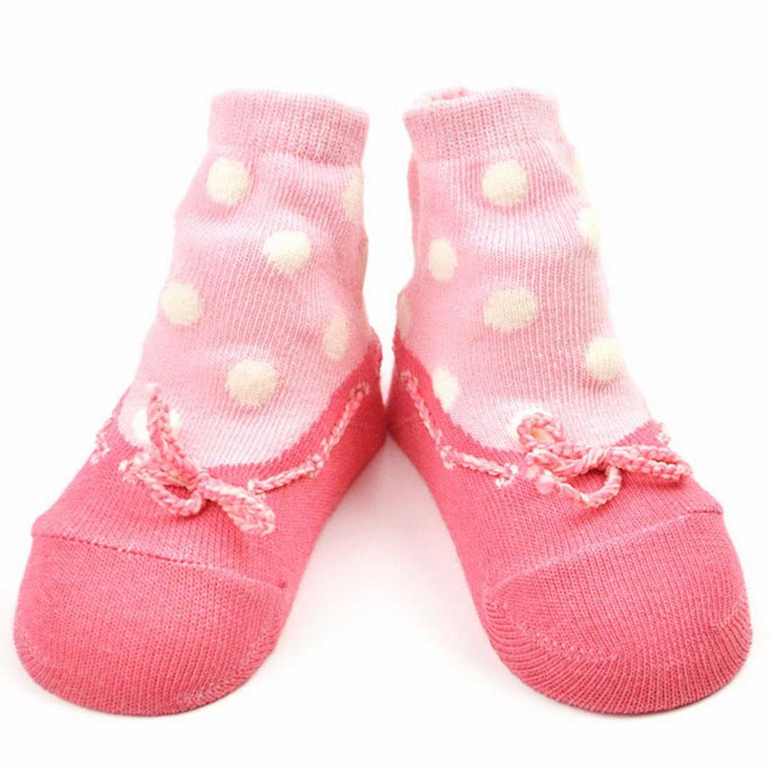 1312270 Ballet shoes style three-dimensional socks Dot pattern 3-D socks Pop-up socks Made in Japan Pink / Navy 2 colors XS 9-12cm - 婴儿袜子 - 棉 粉红色