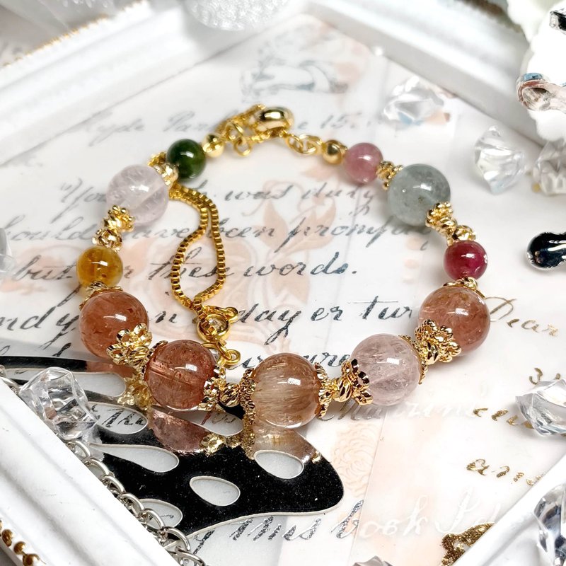 【碧玺 06】拉丝糖果碧玺天然水晶手链  DIY手链设计款 - 手链/手环 - 水晶 多色