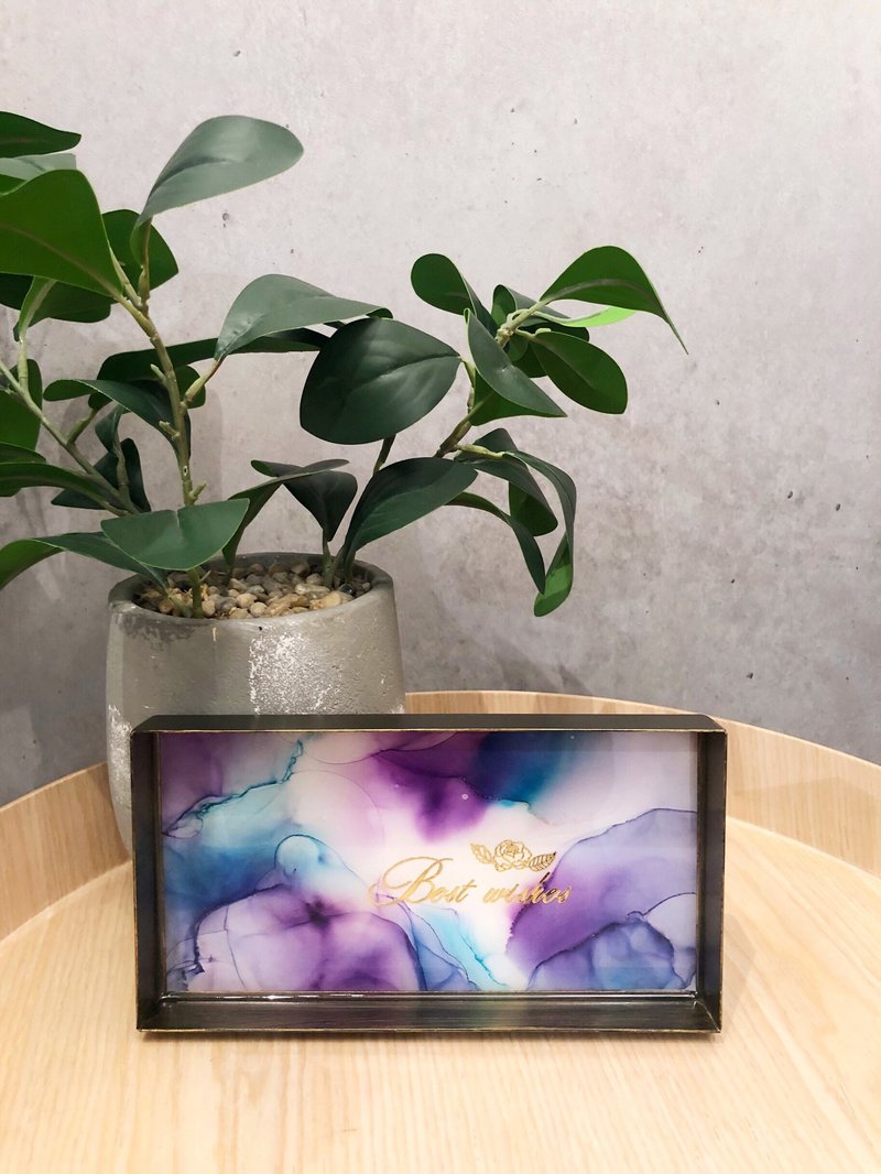 酒精墨水艺术复古金色长型托盘 - Best Wishes - 摆饰 - 其他金属 紫色