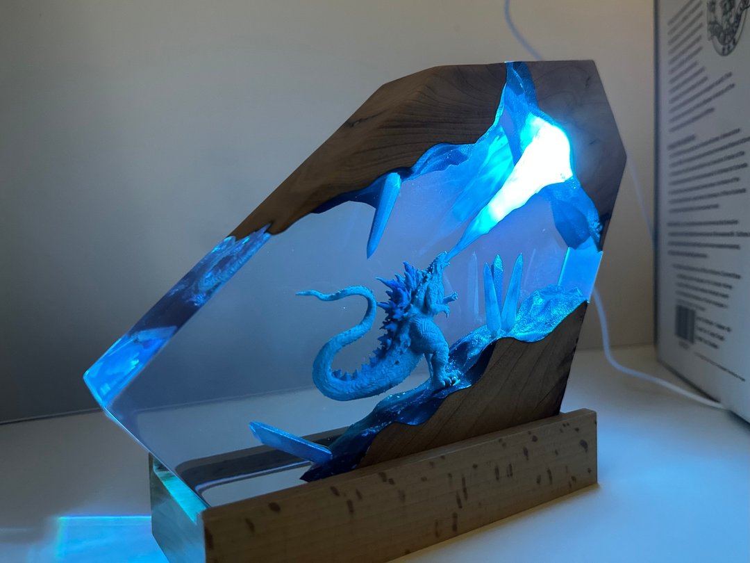 【客製】ゴジラ哥吉拉創意小夜燈 擺件/禮物 - 灯具/灯饰 - 树脂 蓝色