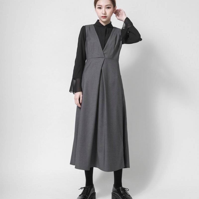 Laura 萝拉连身裙_6AF115_灰 - 裙子 - 棉．麻 灰色