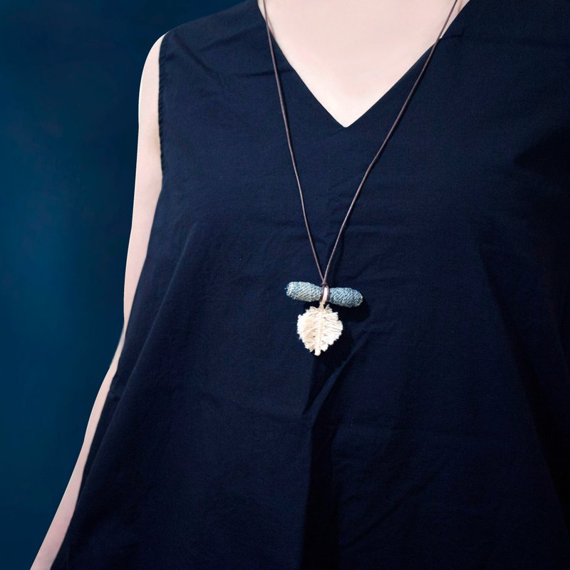 小落叶流苏编织项链 - 项链 - 棉．麻 白色