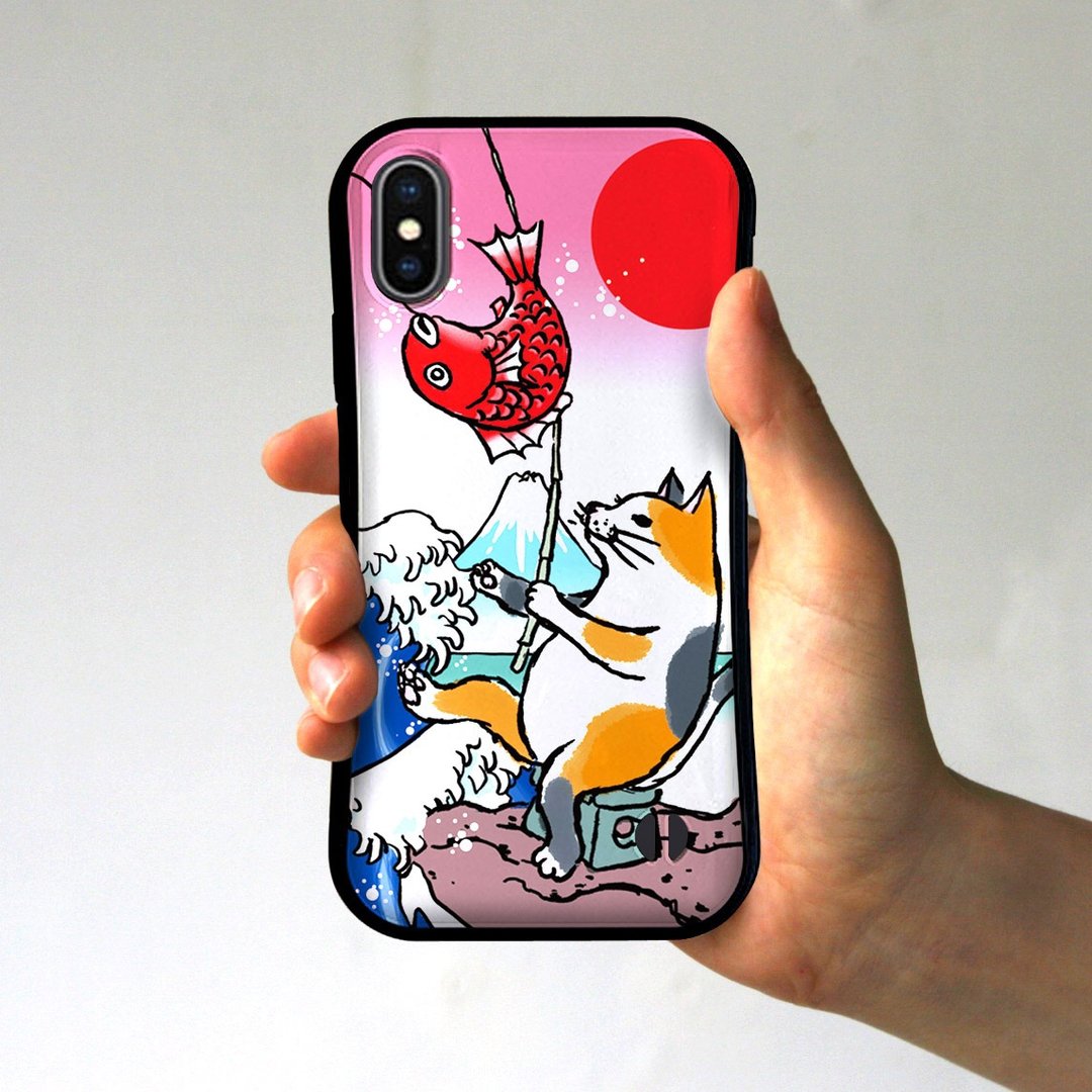 Mt. Fuji and cat iPhone case grip type - 手机壳/手机套 - 塑料 红色