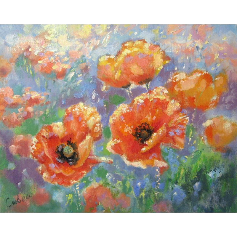 罂粟画原创艺术红花印象派艺术品盛开的草地 - 海报/装饰画/版画 - 其他材质 