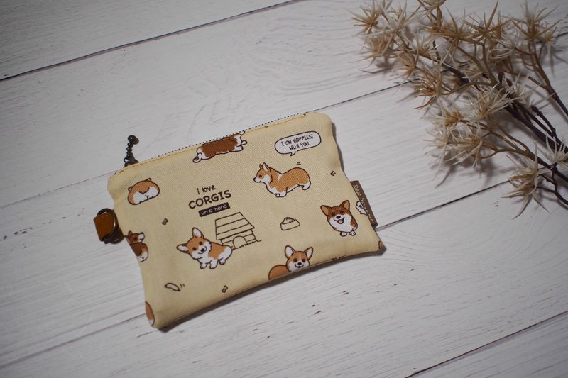 走走系列万用袋/零钱包/收纳袋/我爱柯基/绝版品现货中 - 零钱包 - 棉．麻 黄色