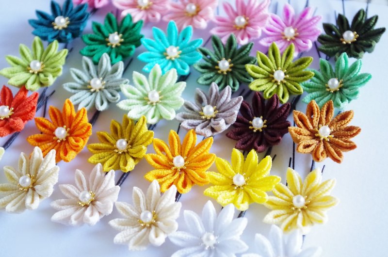 つまみ細工・一越ちりめんのお花のUピン・剣つまみ - 发饰 - 棉．麻 多色