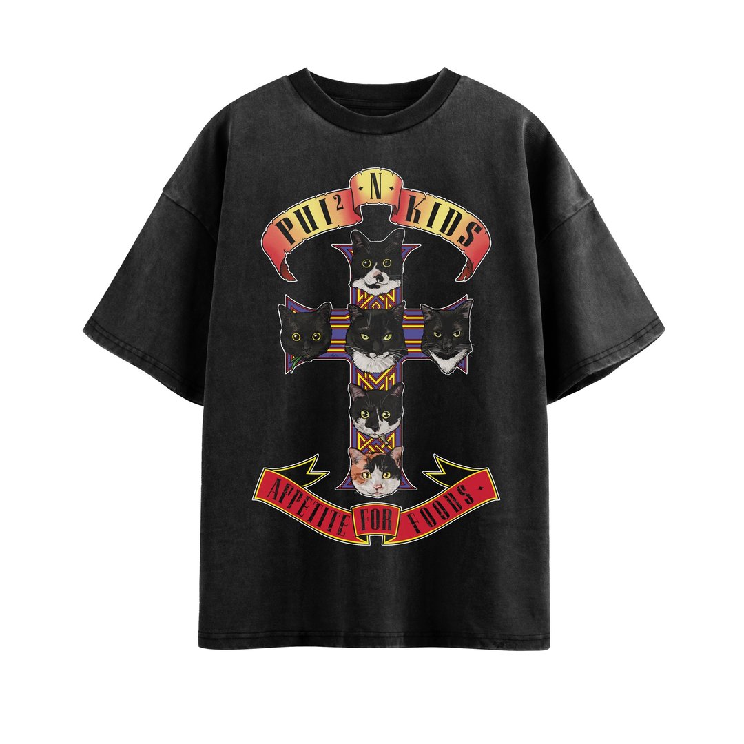 猫咪版Guns N Roses-洗水T恤 - 中性连帽卫衣/T 恤 - 棉 