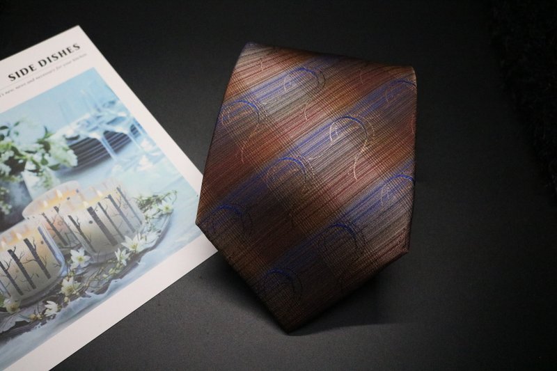 咖啡色蓝丝带真丝领带/正装礼服标准necktie - 领带/领带夹 - 丝．绢 咖啡色