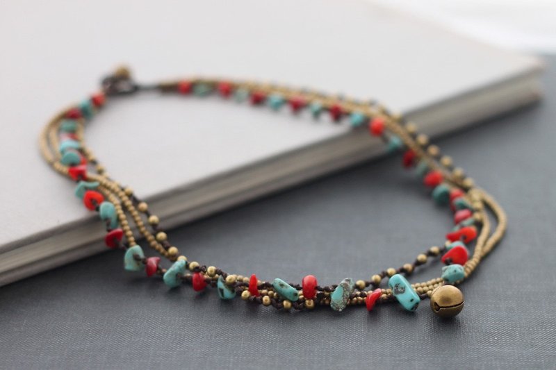 火和冰石黄铜波西米亚项链短的民族风格项链 - 项链 - 石头 红色