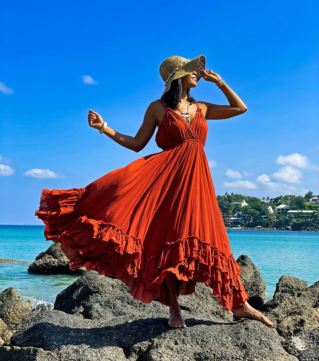 Photoshoot Dress, Maternity dress, Burnt Orange Dress, Ruffle Dress, Elopement D - 洋装/连衣裙 - 其他材质 